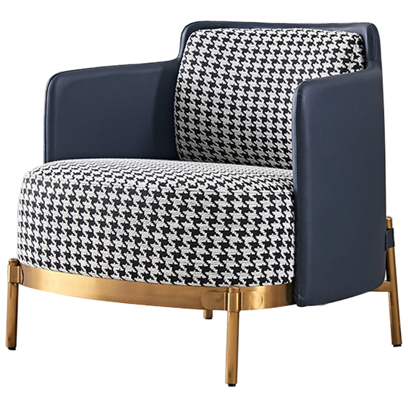 Кресло Pied de Poule Blue Armchair Синий Латунь Черно-белый Кресло Pied de Poule Blue Armchair Синий Латунь Черно-белый в Орле | Loft Concept