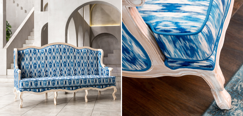 Трехместный диван с голубым узором Ikat Pattern Трехместный диван с голубым узором Ikat Pattern - Loft-Concept в Орле