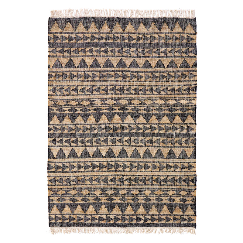 Ковер с бахромой Carpet Graphic Design Triangles Бежевый Черный Ковер с бахромой Carpet Graphic Design Triangles Бежевый Черный в Орле | Loft Concept