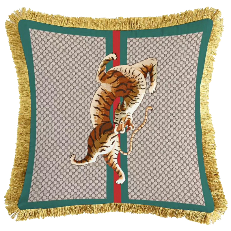 Декоративная подушка Cтиль Gucci Tiger Серый Зеленый Оранжевый Золотой Декоративная подушка Cтиль Gucci Tiger Серый Зеленый Оранжевый Золотой в Орле | Loft Concept