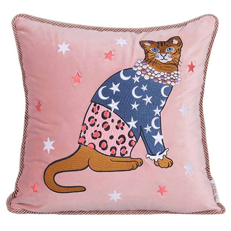 Декоративная подушка с вышивкой Magic Cat Embroidery Cushion Розовый Синий Оранжевый Мульти Декоративная подушка с вышивкой Magic Cat Embroidery Cushion Розовый Синий Оранжевый Мульти в Орле | Loft Concept