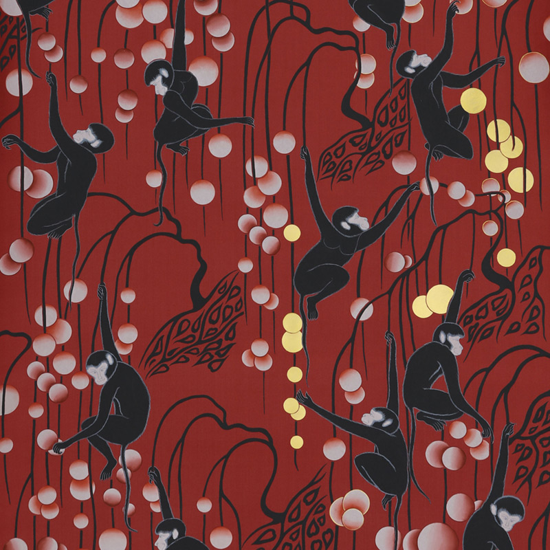 Обои ручная роспись Deco Monkeys Shanghai on Scarlet Lady dyed silk Обои ручная роспись Deco Monkeys Shanghai on Scarlet Lady dyed silk в Орле | Loft Concept