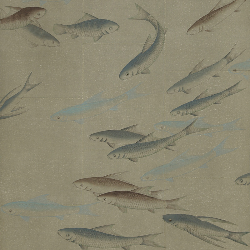 Обои ручная роспись Fishes Special Colourway on Lead Grey India tea paper  в Орле | Loft Concept 