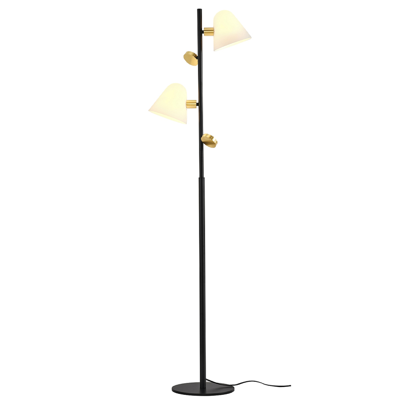 Торшер с двумя белыми матовыми плафонами Wind Bells Белый Золотой Черный Торшер с двумя белыми матовыми плафонами Wind Bells Белый Золотой Черный в Орле | Loft Concept