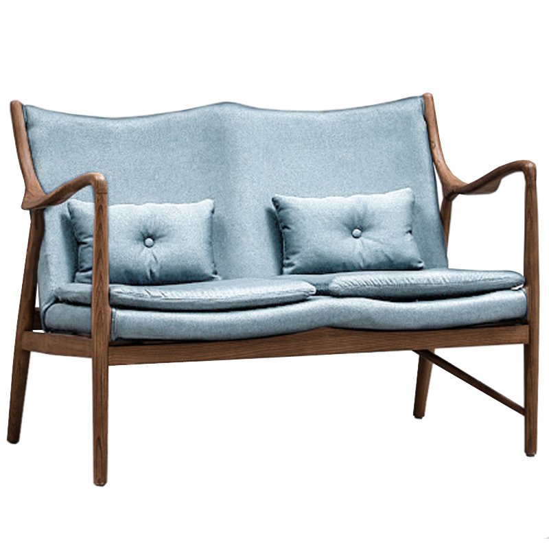 Диван Makeshift Loveseat Sofa light blue linen Голубой Дерево Табак в Орле | Loft Concept 