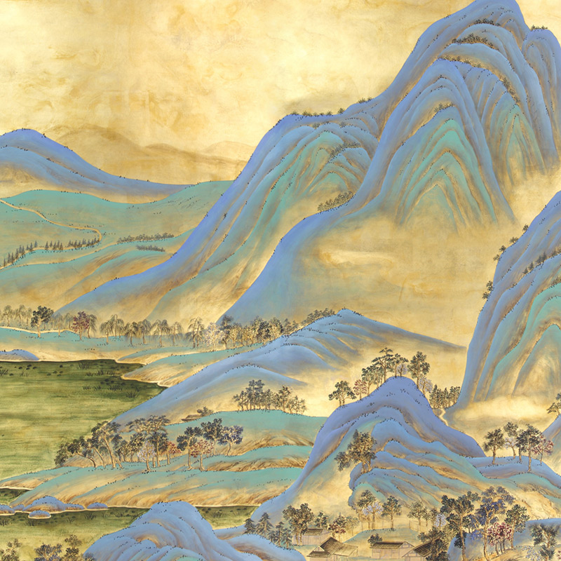 Обои ручная роспись A Thousand Li of Rivers and Mountains Original colourway on Deep Rich Gold gilded paper with gold pearlescent antiquing Обои ручная роспись A Thousand Li of Rivers and Mountains Original colourway on Deep Rich Gold gilded paper with gold pearlescent antiquing в Орле | Loft Concept