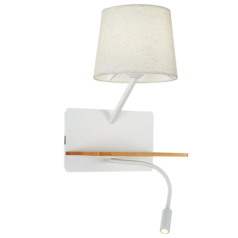 Бра с абажуром и гибким спотом Trumpet Wall White USB Белый Коричневый Бра с абажуром и гибким спотом Trumpet Wall White USB Белый Коричневый в Орле | Loft Concept