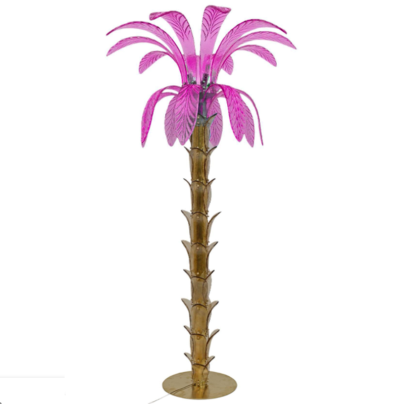 Торшер Glass Decorated Palm Floor Lamp Pink Листья Пальмы  Золотой Розовый в Орле | Loft Concept 