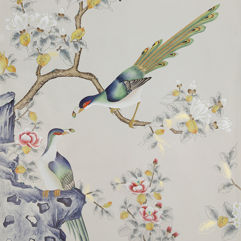 Обои ручная роспись Japanese Garden Colourway SC-252 on grey dyed paper Обои ручная роспись Japanese Garden Colourway SC-252 on grey dyed paper в Орле | Loft Concept