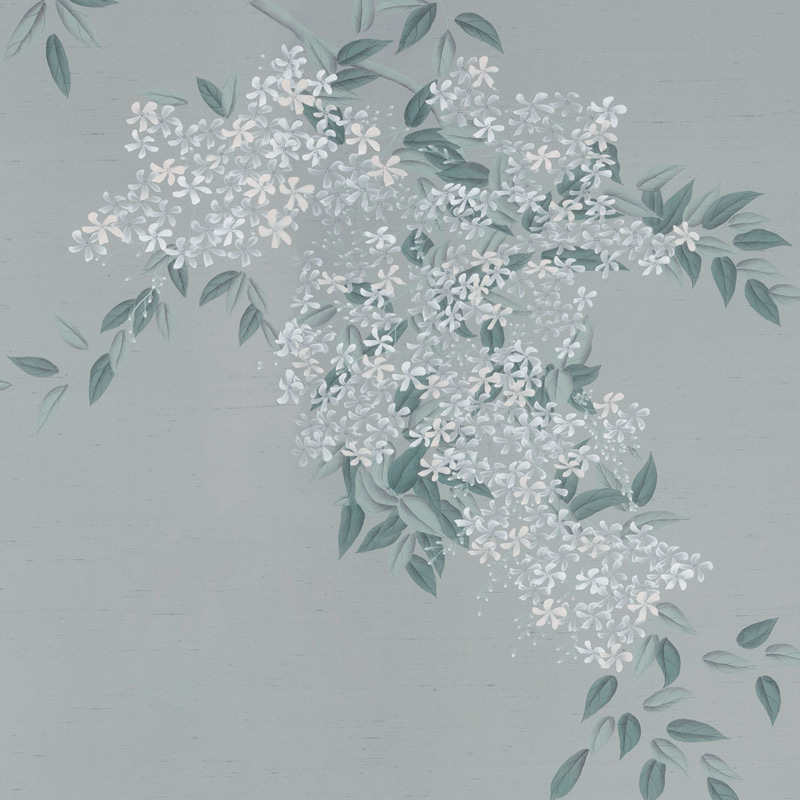 Обои ручная роспись Jasmine Standard colourway on Wood Ash slub silk Обои ручная роспись Jasmine Standard colourway on Wood Ash slub silk в Орле | Loft Concept