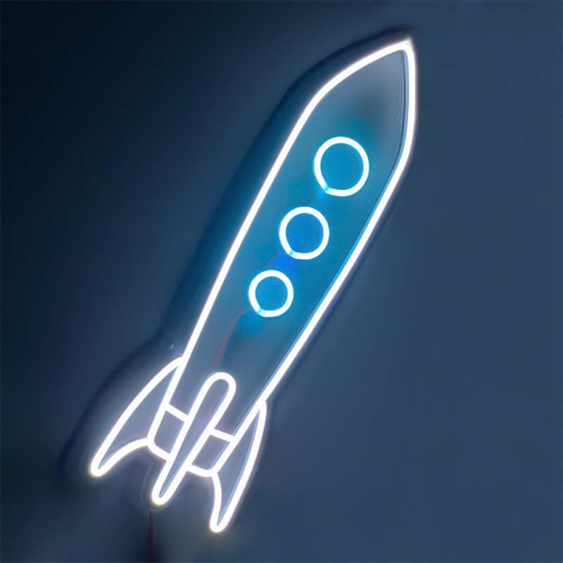 Неоновая настенная лампа Rocket Neon Wall Lamp Белый Голубой Неоновая настенная лампа Rocket Neon Wall Lamp Белый Голубой в Орле | Loft Concept