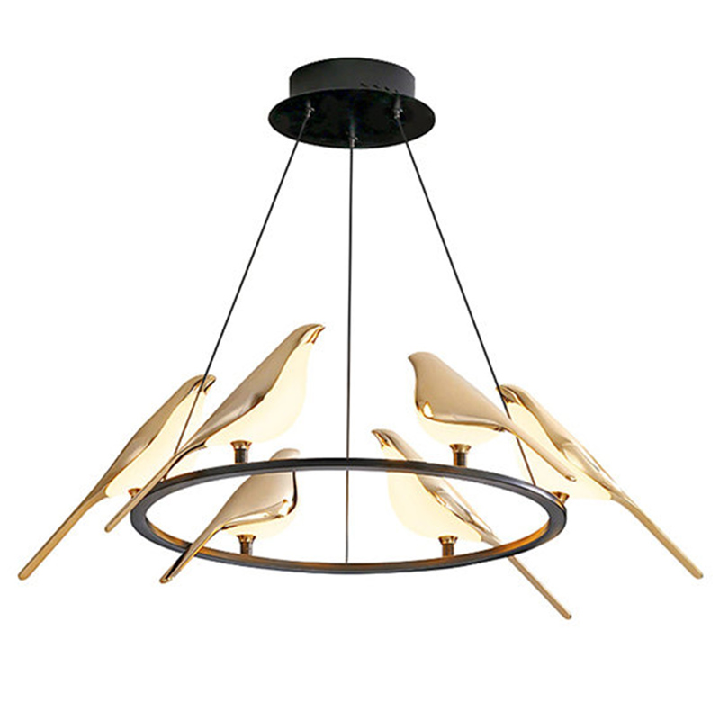 Люстра с золотыми птичками круглая NOMI Chandelier Six birds Round Глянцевое золото Черный Люстра с золотыми птичками круглая NOMI Chandelier Six birds Round Глянцевое золото Черный в Орле | Loft Concept