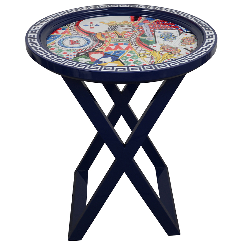 Приставной стол Playing Cards Painted Round Countertop Side Table Синий Мульти в Орле | Loft Concept 
