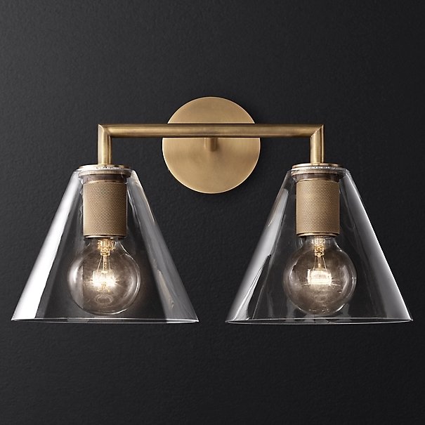 Бра RH Utilitaire Funnel Shade Double Sconce Brass Прозрачное Стекло Латунь Бра RH Utilitaire Funnel Shade Double Sconce Brass Прозрачное Стекло Латунь в Орле | Loft Concept