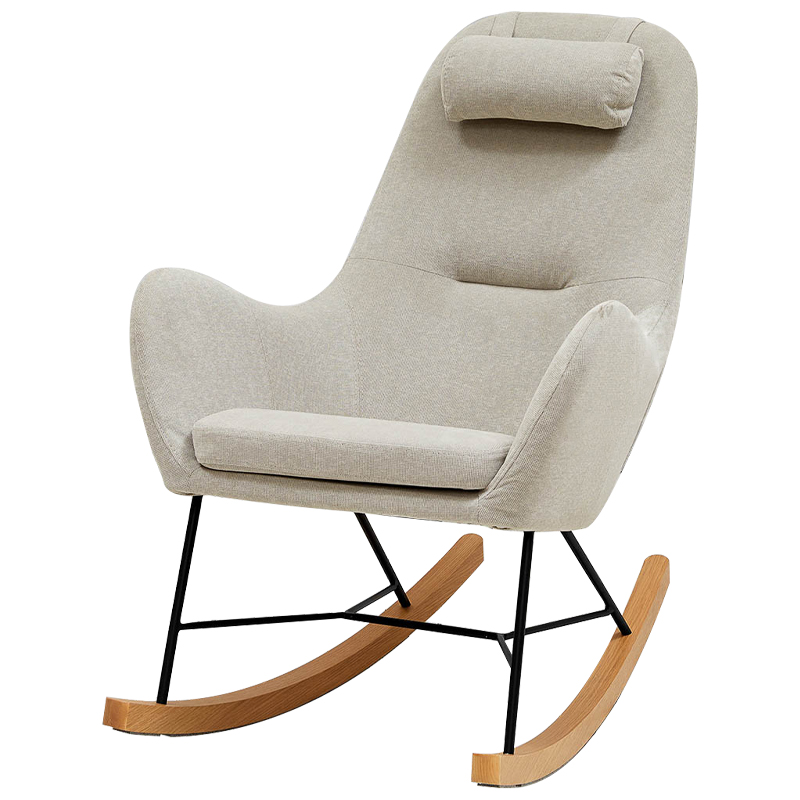 Бежевое Кресло-качалка с подушкой Rhyley Rocking Chair Бежево-серый Черный Древесина Бежевое Кресло-качалка с подушкой Rhyley Rocking Chair Бежево-серый Черный Древесина в Орле | Loft Concept