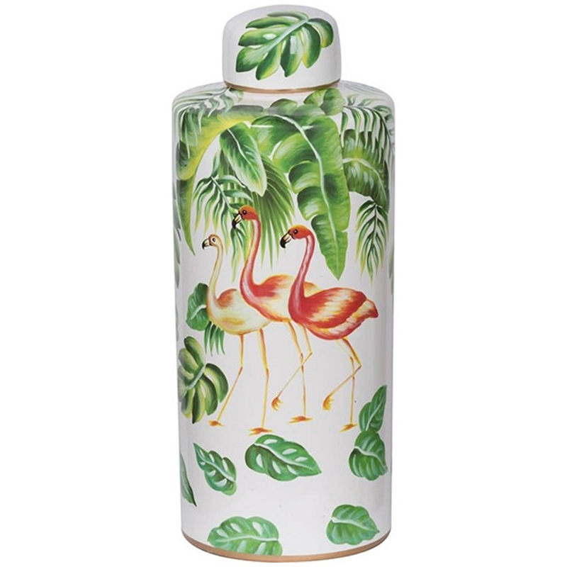 Ваза с крышкой Three Flamingos Green White Vase Белый Зеленый Красный Ваза с крышкой Three Flamingos Green White Vase Белый Зеленый Красный в Орле | Loft Concept