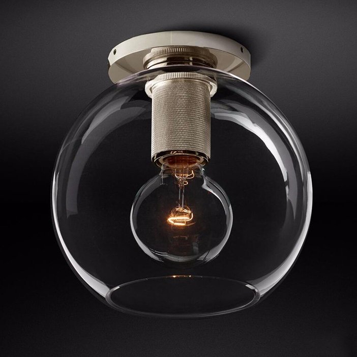 Потолочный светильник RH Utilitaire Globe Shade Flushmount Прозрачное Стекло Никель Потолочный светильник RH Utilitaire Globe Shade Flushmount Прозрачное Стекло Никель в Орле | Loft Concept