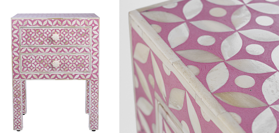 Розовая прикроватная тумба BONE INLAY BEDSIDE CABINET Розовая прикроватная тумба BONE INLAY BEDSIDE CABINET - Loft-Concept в Орле