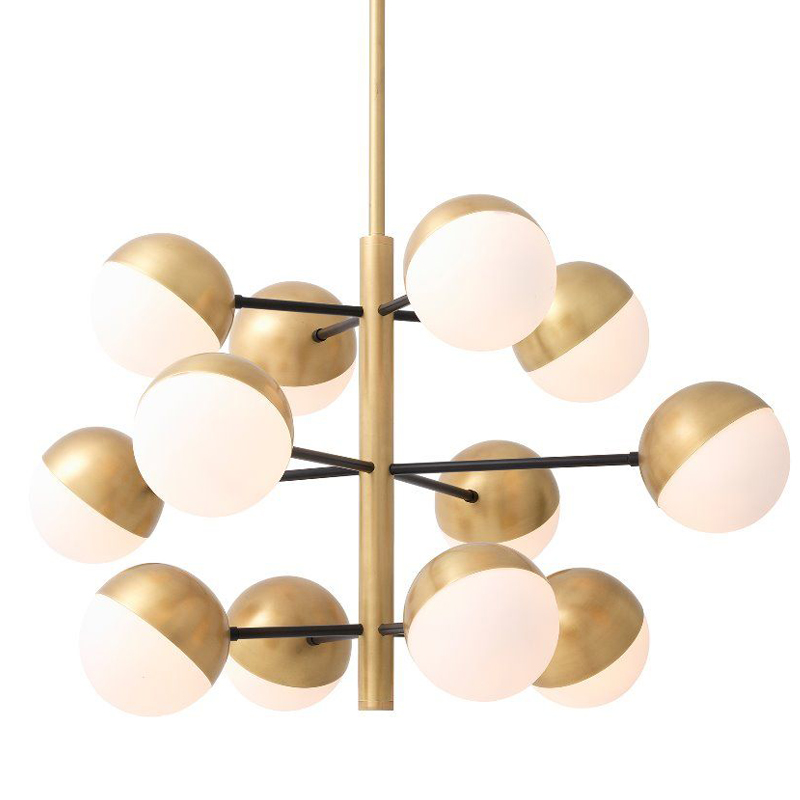 Люстра Eichholtz Chandelier Cona S Латунь Античная полированная Белое матовое стекло Черный Люстра Eichholtz Chandelier Cona S Латунь Античная полированная Белое матовое стекло Черный в Орле | Loft Concept