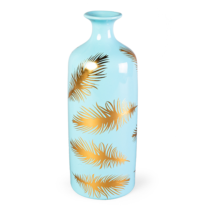 Ваза Gold feathers on blue Vase 30 Голубой Глянцевое золото Ваза Gold feathers on blue Vase 30 Голубой Глянцевое золото в Орле | Loft Concept
