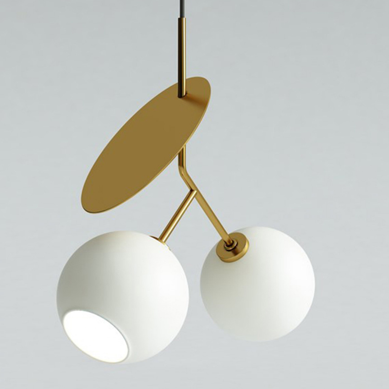 Подвесной светильник Cherry Pendant Double Gold Белое матовое стекло Черный Глянцевое золото Подвесной светильник Cherry Pendant Double Gold Белое матовое стекло Черный Глянцевое золото в Орле | Loft Concept
