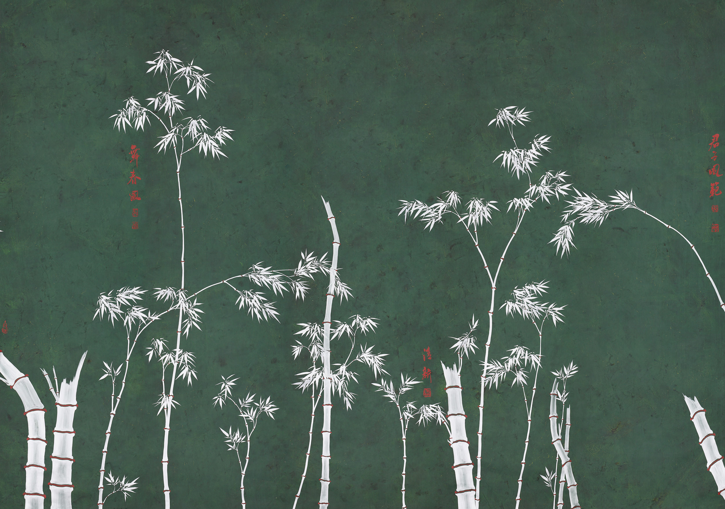 Обои ручная роспись Bamboo Argent on Edo Green painted silk Обои ручная роспись Bamboo Argent on Edo Green painted silk - постер Loft-Concept в Орле