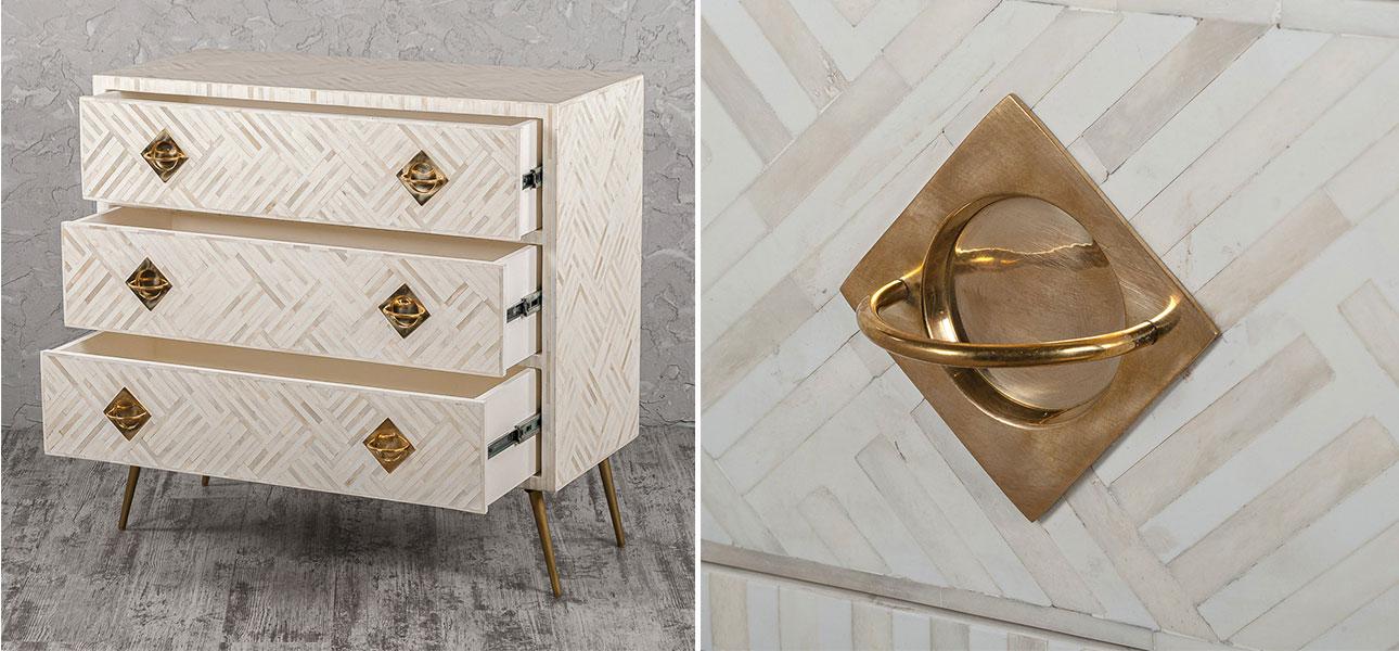 Комод белый инкрустация костью Rhombus White - фото №2