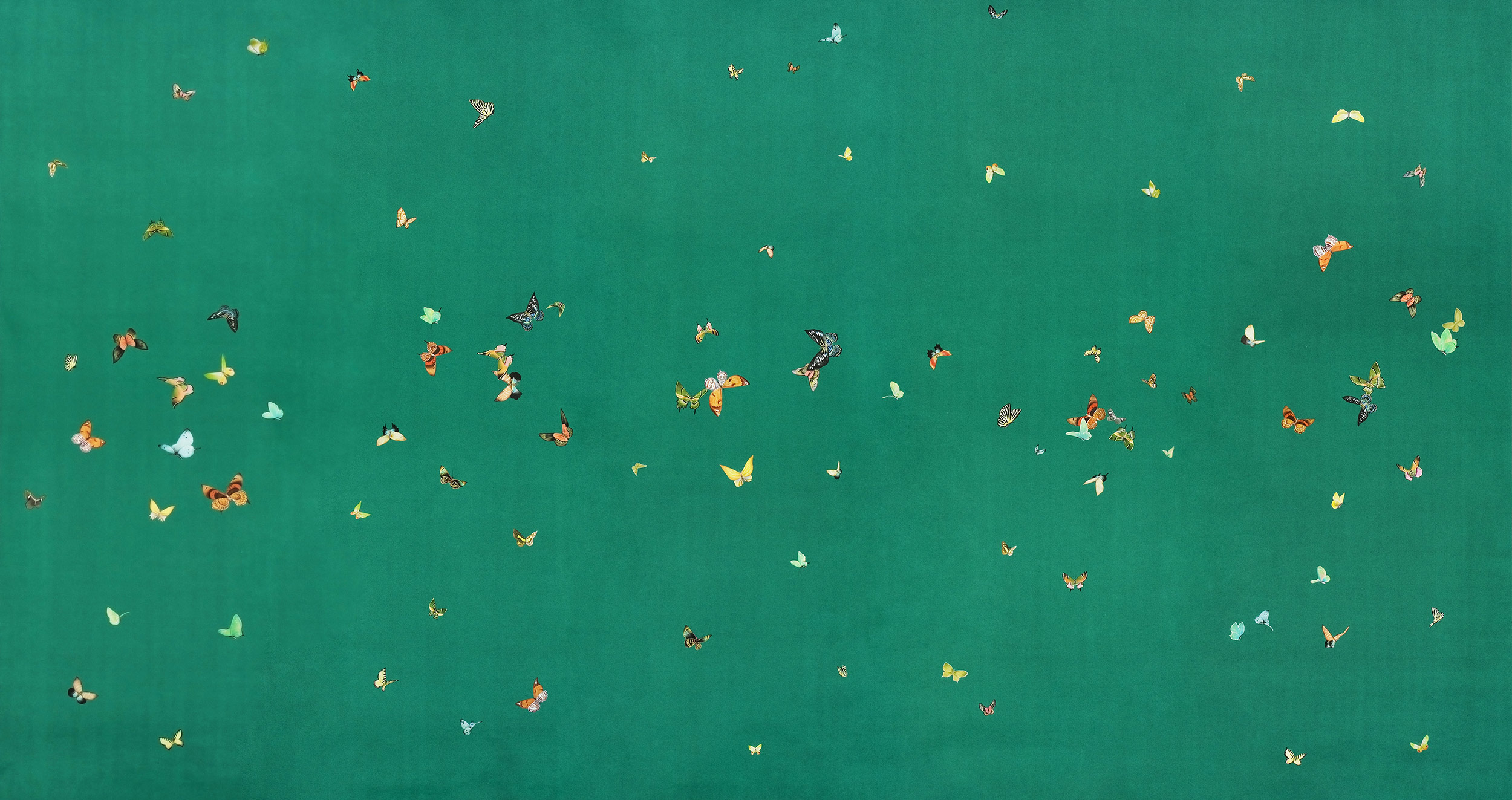 Обои ручная роспись Butterflies Emerald on green dyed paper Обои ручная роспись Butterflies Emerald on green dyed paper - постер Loft-Concept в Орле