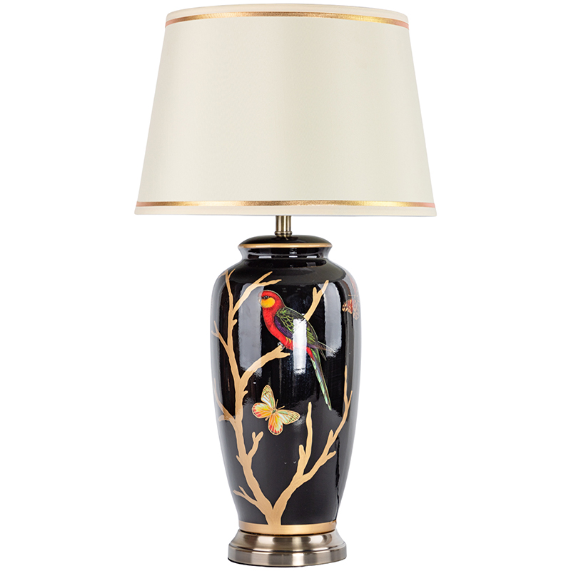 Настольная лампа с абажуром Bird on Golden Branches Black Lampshade Черный Бежевый Красный Золотой Настольная лампа с абажуром Bird on Golden Branches Black Lampshade Черный Бежевый Красный Золотой в Орле | Loft Concept