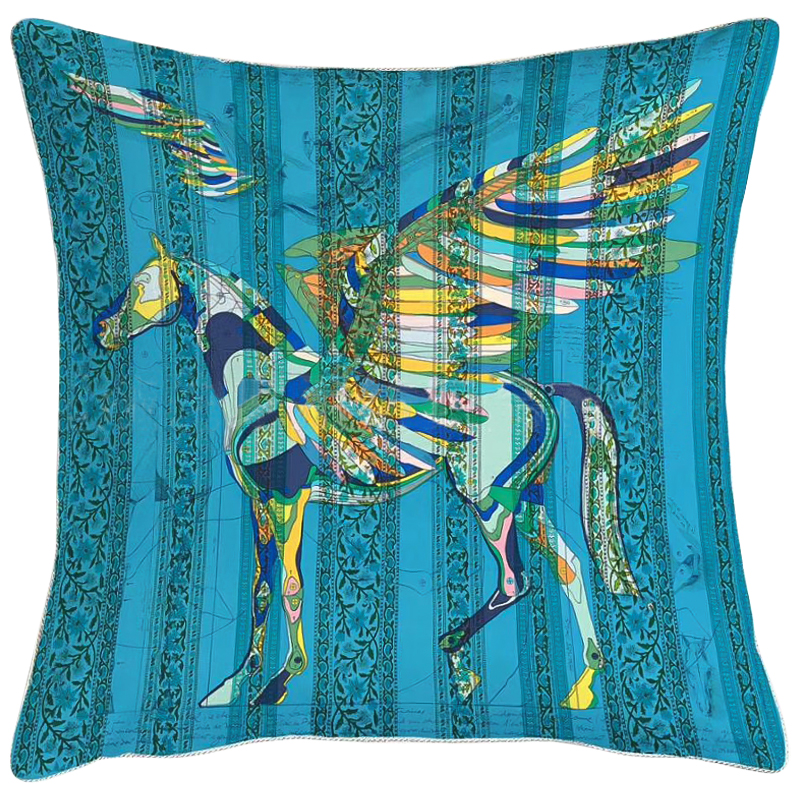 Декоративная подушка Hermes Horse 124 Бирюзовый Синий Желтый Декоративная подушка Hermes Horse 124 Бирюзовый Синий Желтый в Орле | Loft Concept
