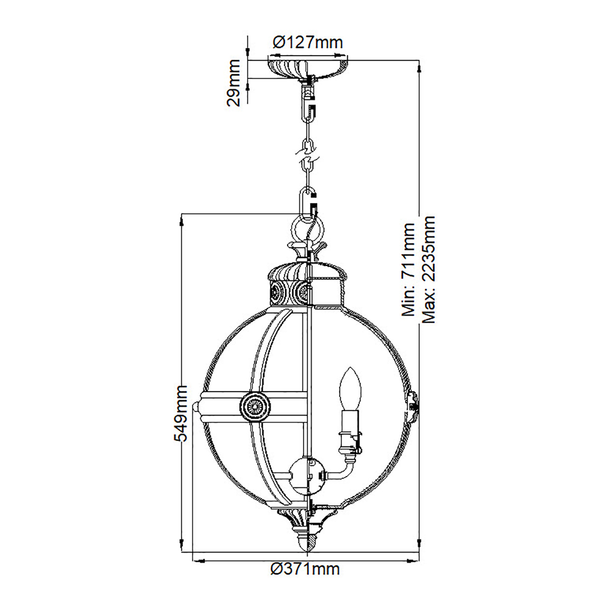 Подвесной светильник с прозрачным стеклянным плафоном в форме шара цвета никеля в индустриальном стиле на цепи 3 лампы Feiss в Орле