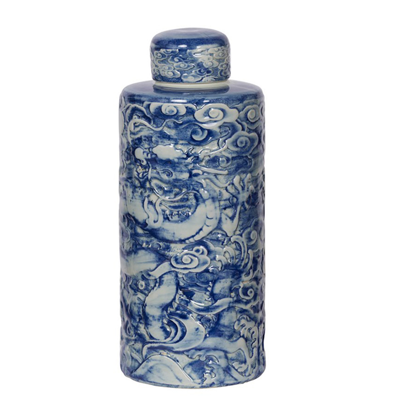 Ваза с крышкой Blue & White Pattern Белый Синий Ваза с крышкой Blue & White Pattern Белый Синий в Орле | Loft Concept