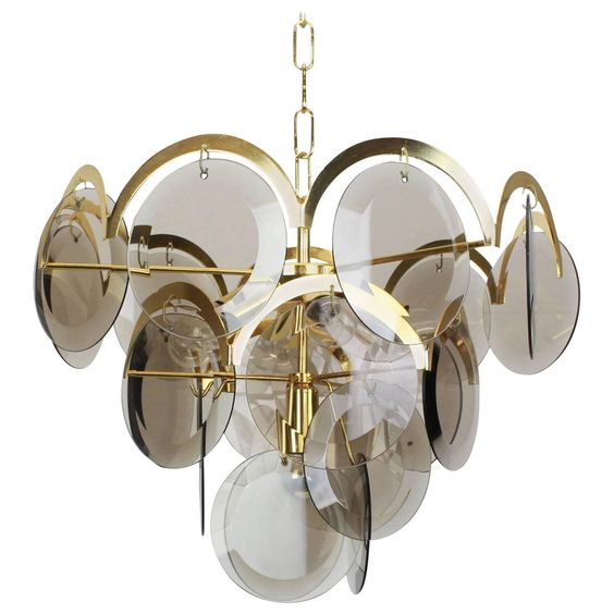 Люстра 1960S VISTOSI SMOKED GLASS DISC CHANDELIER Золотой Стекло Смок Люстра 1960S VISTOSI SMOKED GLASS DISC CHANDELIER Золотой Стекло Смок в Орле | Loft Concept
