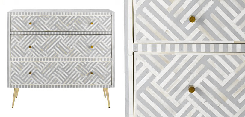 Комод инкрустация костью Gray Indian Bone Inlay 3 drawer Серый Комод инкрустация костью Gray Indian Bone Inlay 3 drawer Серый - Loft-Concept в Орле