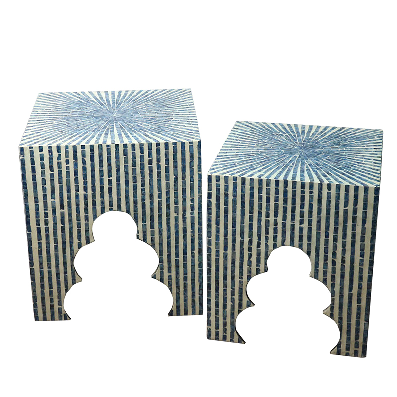 Комплект Приставных Cтолов Bone Inlay Blue из раковин устриц Белый Голубой Комплект Приставных Cтолов Bone Inlay Blue из раковин устриц Белый Голубой в Орле | Loft Concept