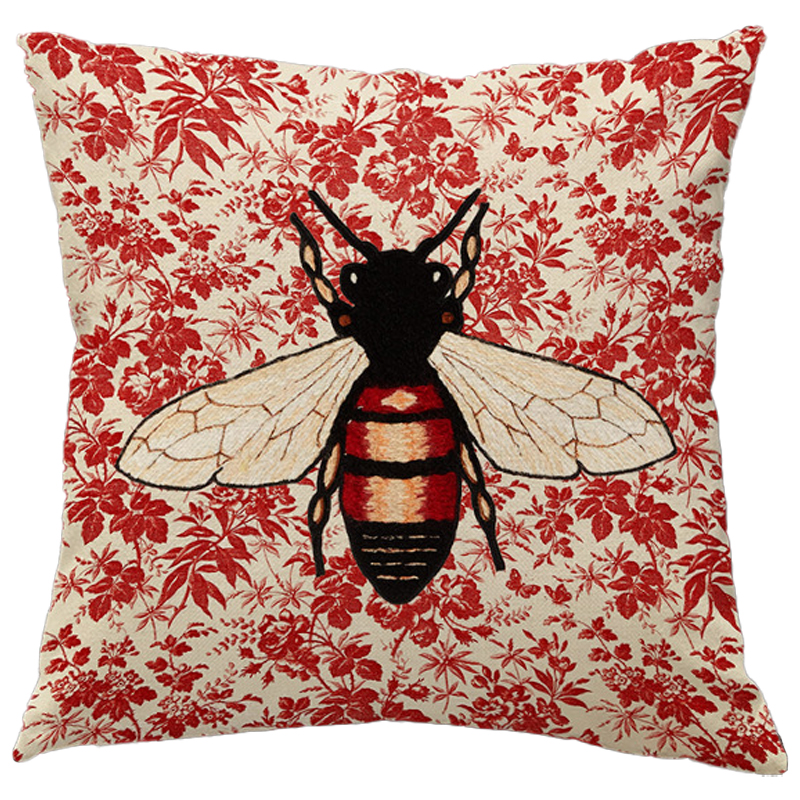 Декоративная подушка Стиль Gucci Bee Красный Бежевый Черный Декоративная подушка Стиль Gucci Bee Красный Бежевый Черный в Орле | Loft Concept