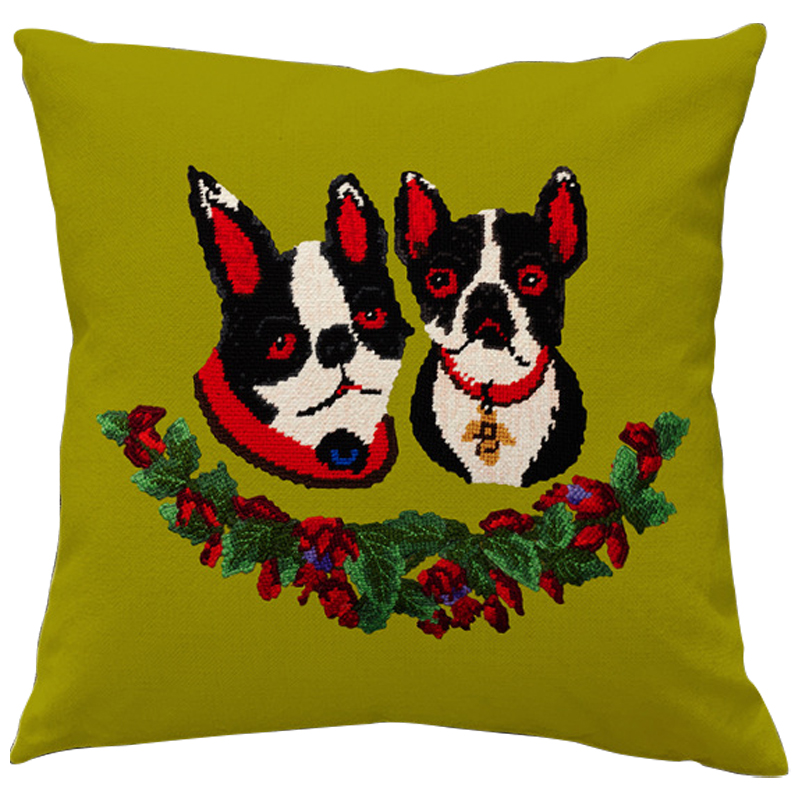 Декоративная подушка Стиль Gucci Two Dogs Green Мульти Зеленый Декоративная подушка Стиль Gucci Two Dogs Green Мульти Зеленый в Орле | Loft Concept