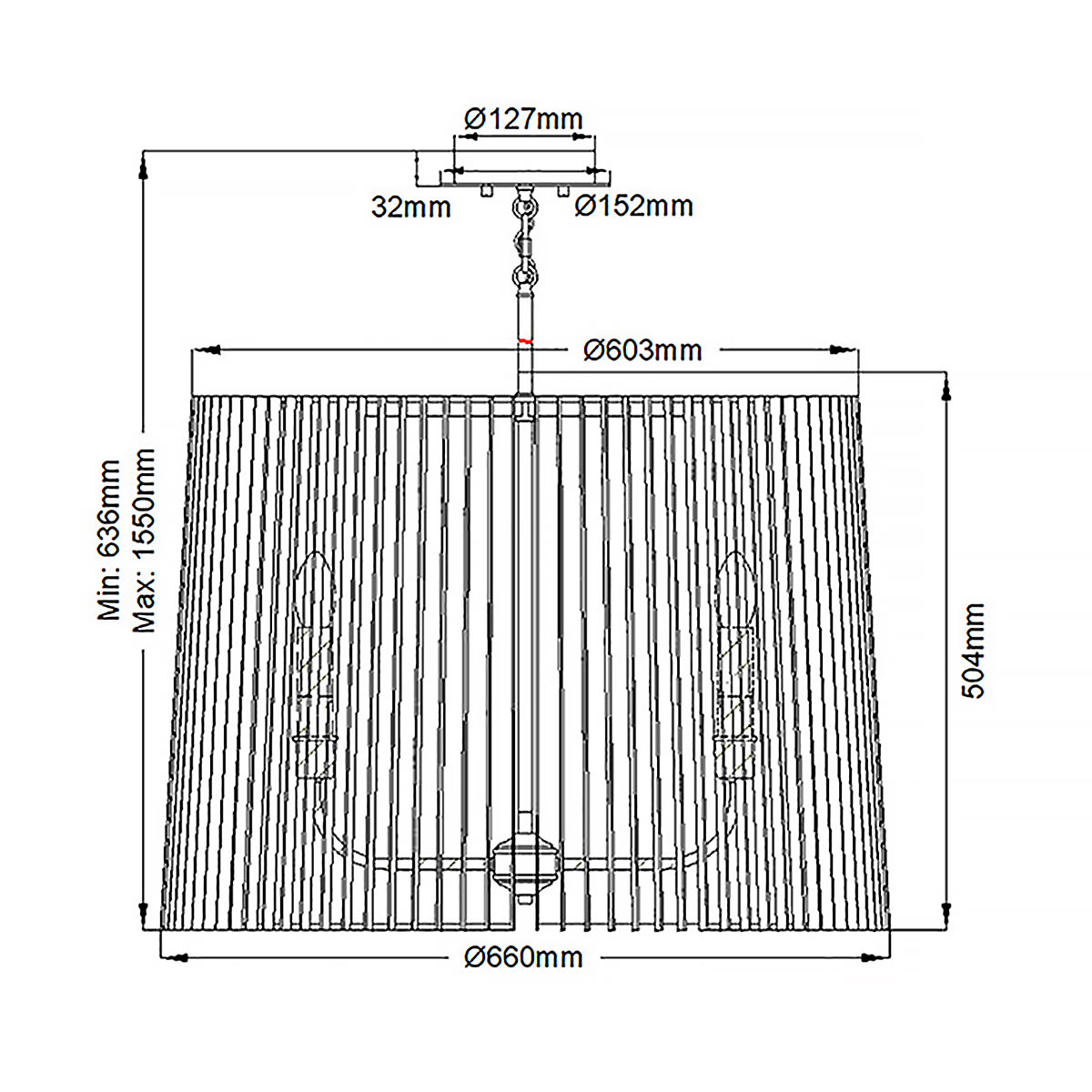Люстра цвета латунь с 6-ю лампами свечами внутри цилиндрического абажура из черных металлических реек Kichler в Орле