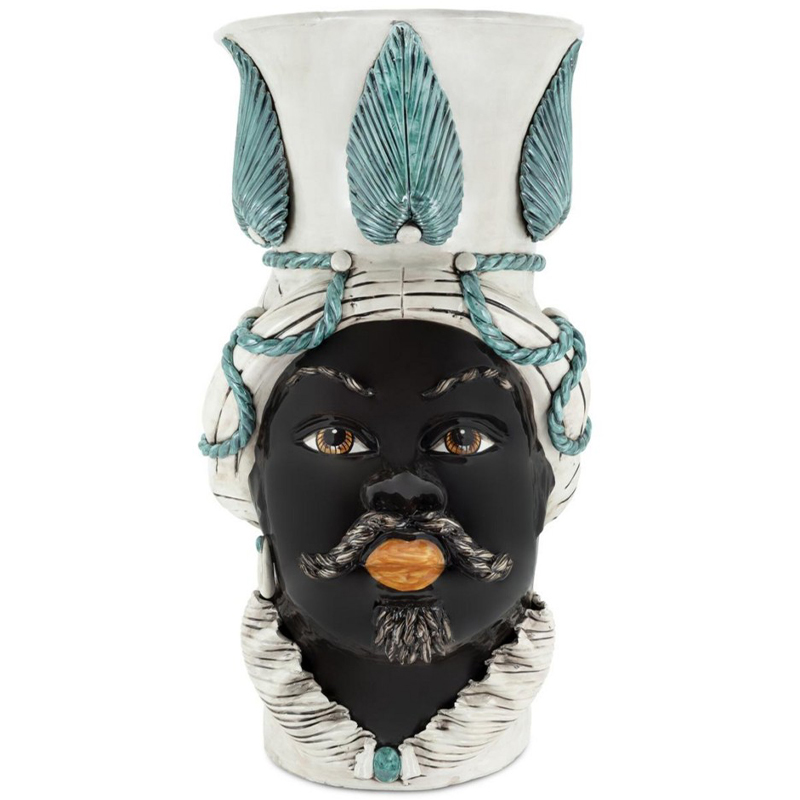 Ваза Vase Moro Man Giant With Leaf Malachite Бежевый Бирюзовый Черный Ваза Vase Moro Man Giant With Leaf Malachite Бежевый Бирюзовый Черный в Орле | Loft Concept