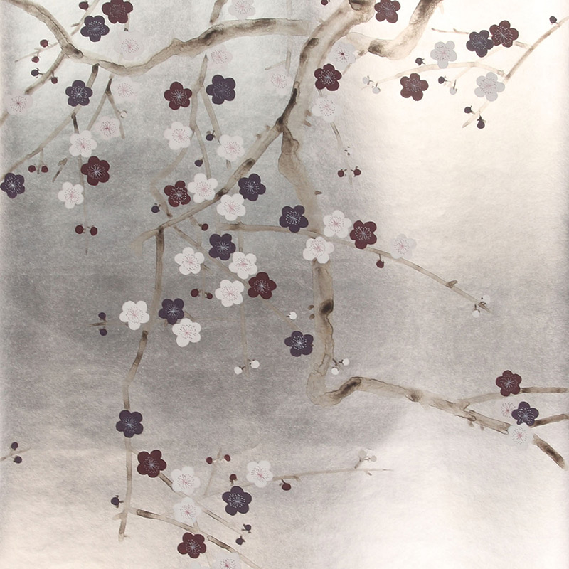 Обои ручная роспись Plum Blossom Lavender on Tarnished Silver gilded paper Обои ручная роспись Plum Blossom Lavender on Tarnished Silver gilded paper в Орле | Loft Concept