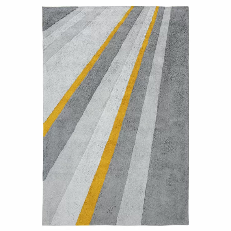 Ковер из хлопка серого цвета с геометрическим рисунком Elan Stripe Серый Желтый Ковер из хлопка серого цвета с геометрическим рисунком Elan Stripe Серый Желтый в Орле | Loft Concept