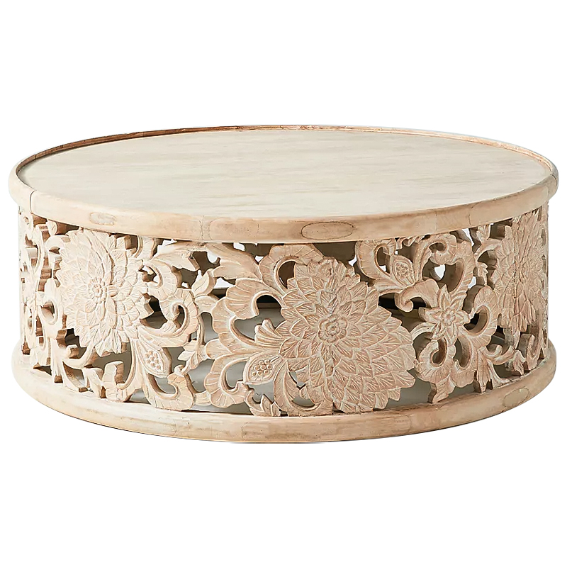 Круглый кофейный стол Handcarved Lotus Round Coffee Table Древесина Круглый кофейный стол Handcarved Lotus Round Coffee Table Древесина в Орле | Loft Concept