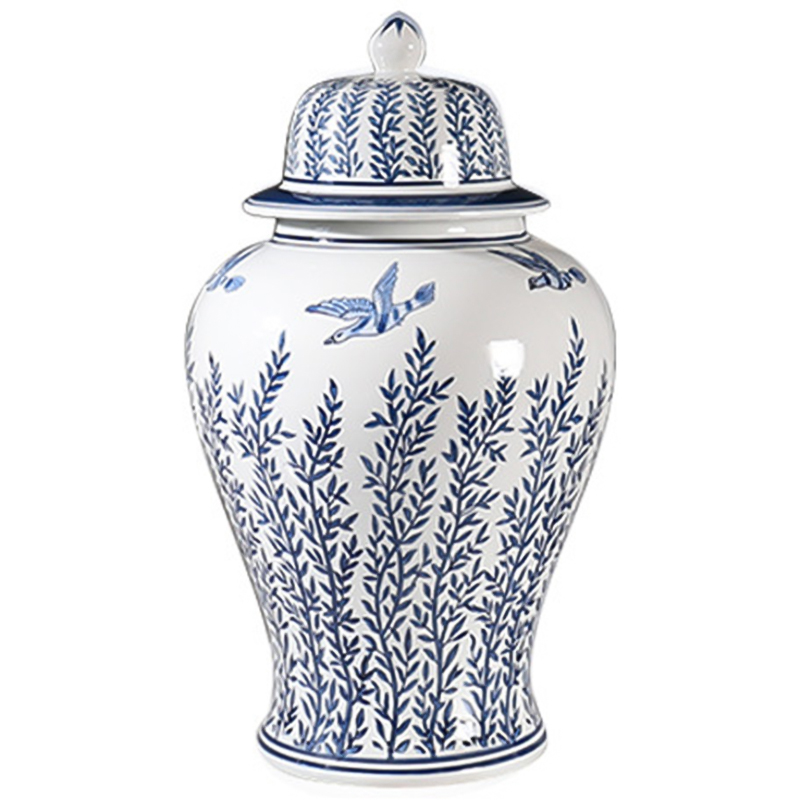 Ваза с крышкой Oriental Blue & White Flying Birds Vase Белый Синий Ваза с крышкой Oriental Blue & White Flying Birds Vase Белый Синий в Орле | Loft Concept