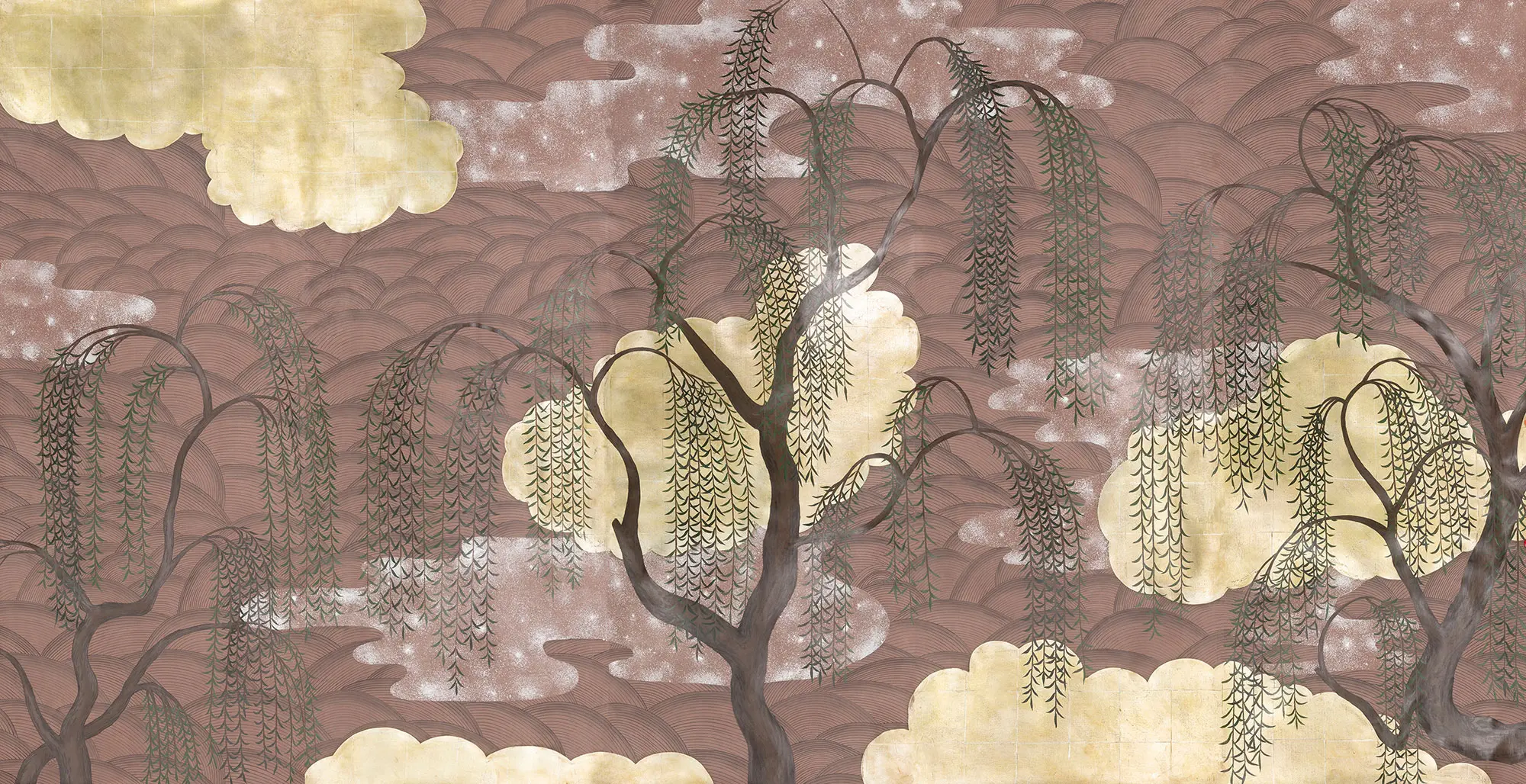 Обои ручная роспись Willow & Waves Original colourway on Edo painted Xuan paper with antiquing Обои ручная роспись Willow & Waves Original colourway on Edo painted Xuan paper with antiquing - постер Loft-Concept в Орле