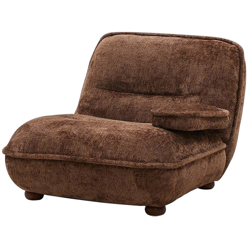Кресло без подлокотников коричневое ну круглых деревянных ножках Loup Plush Armchair Brown Коричневый Кресло без подлокотников коричневое ну круглых деревянных ножках Loup Plush Armchair Brown Коричневый в Орле | Loft Concept