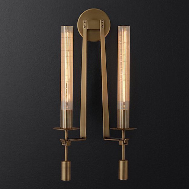 Бра RH FONTANELLE DOUBLE WALL LAMP Латунь Прозрачное Стекло Бра RH FONTANELLE DOUBLE WALL LAMP Латунь Прозрачное Стекло в Орле | Loft Concept