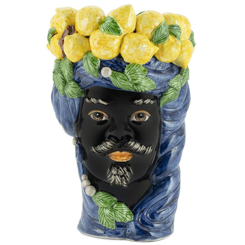 Ваза Vase Lemon Head Man Blue Синий Черный Желтый Зеленый Ваза Vase Lemon Head Man Blue Синий Черный Желтый Зеленый в Орле | Loft Concept
