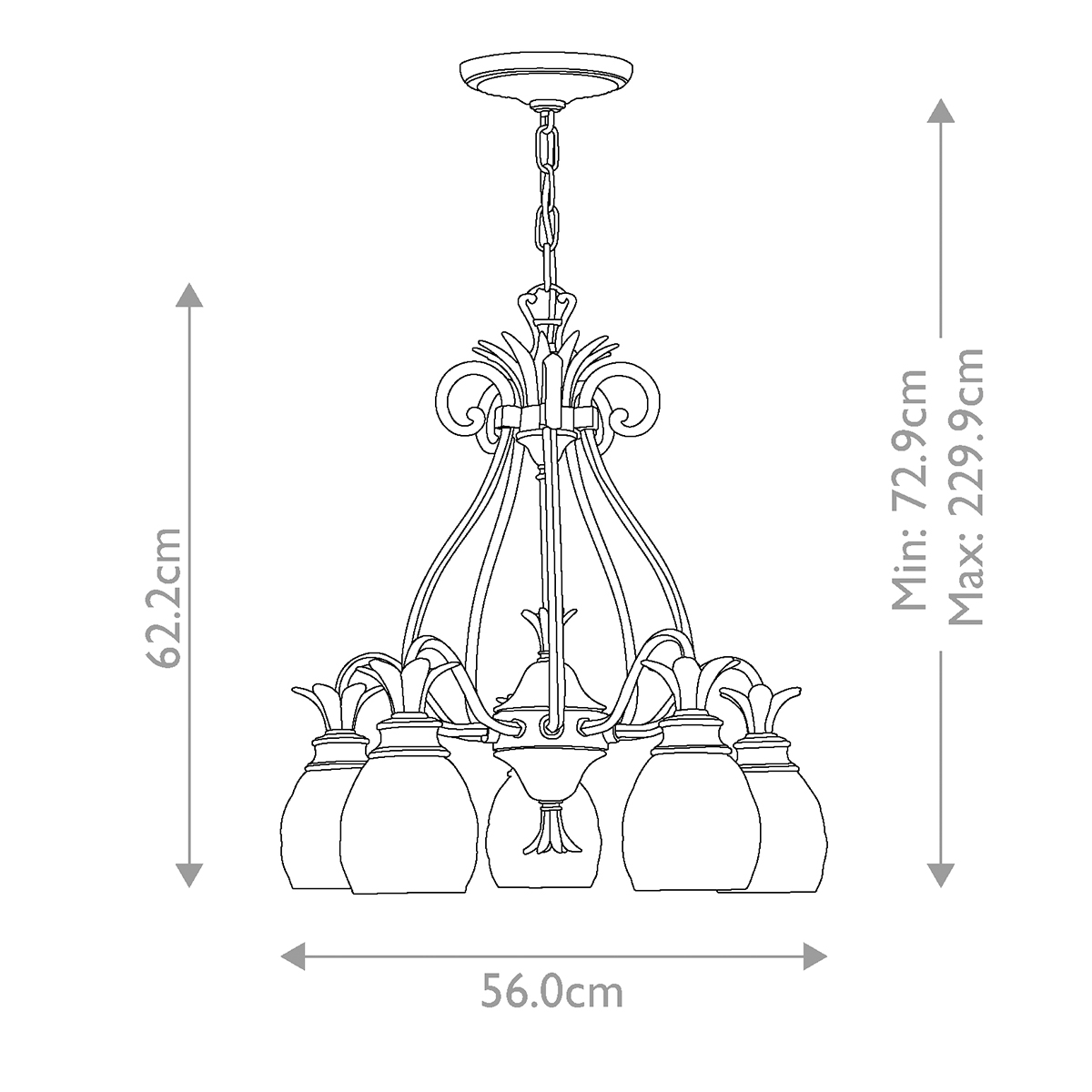 Люстра цвета латунь с 5-ю плафонами из рельефного стекла в форме ананаса Hinkley в Орле