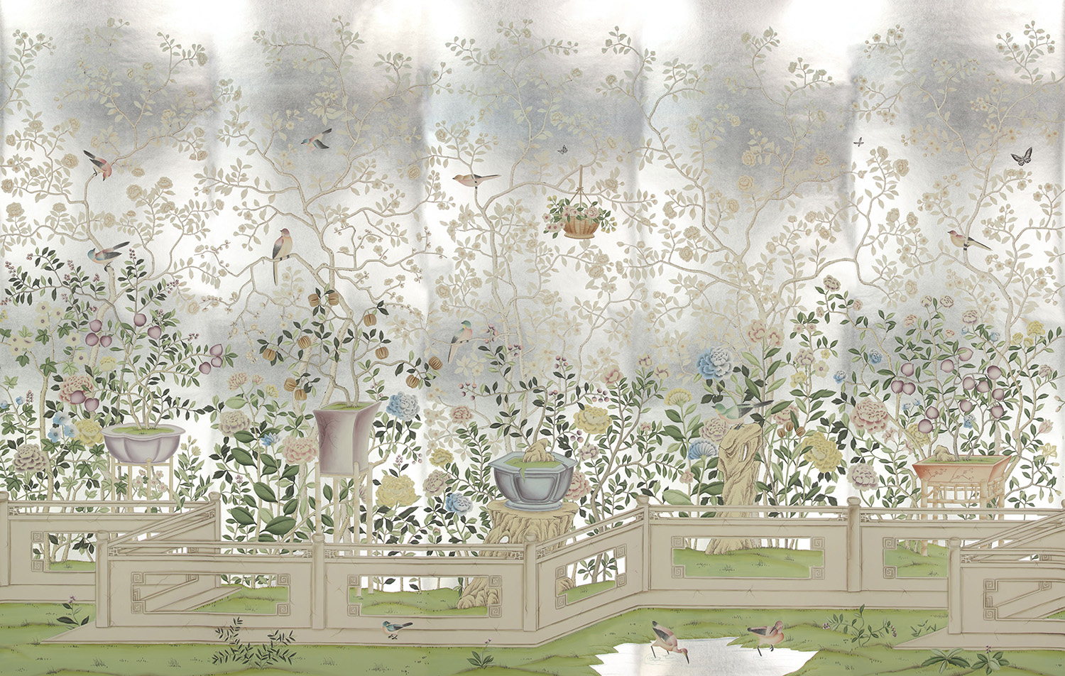 Обои ручная роспись Temple Newsam White Gold gilded silk Обои ручная роспись Temple Newsam White Gold gilded silk - постер Loft-Concept в Орле