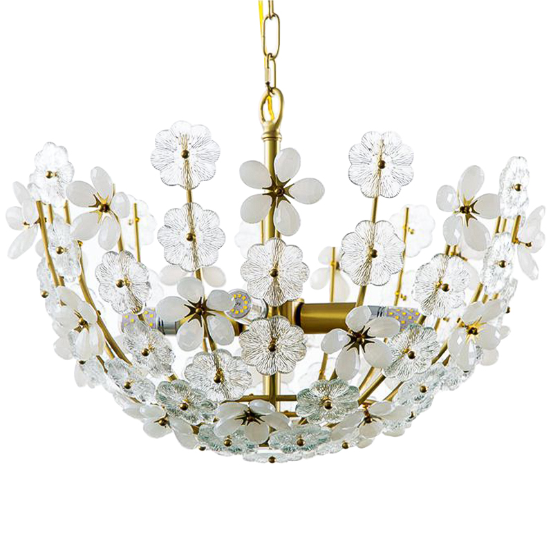 Люстра Glass White Flowers Chandelier Латунь Прозрачное Стекло Белый Люстра Glass White Flowers Chandelier Латунь Прозрачное Стекло Белый в Орле | Loft Concept